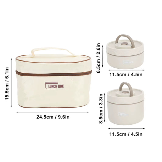 Insulated Lunch Container Box 304 Stainless Steel Sealed Multifunction Portable round Thermal Bento Box with Thermal Bag