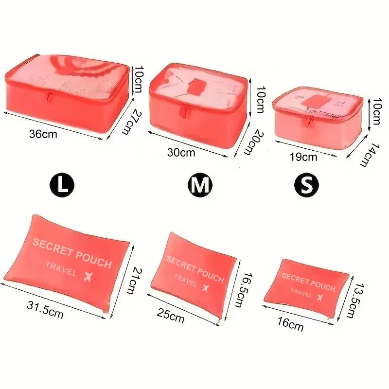 6 Pcs/Set Pink/Blue/Grey Travel Storage Bag Large Capacity Waterproof Luggage Clothing Underwear Storage Bag Bag with Zipper