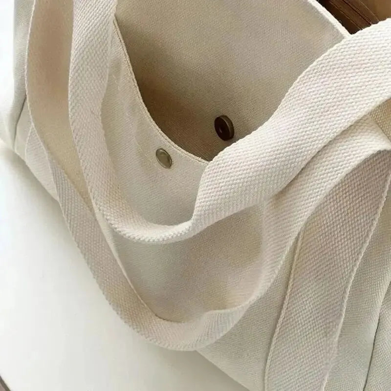 Canvas Women'S Shoulder Bag Large Capacity Multiple Outer Pocket Zipper Tote Bag Student Handbag Shopping