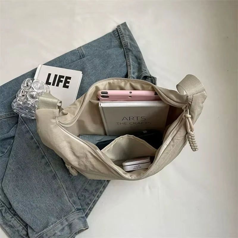 Trendy Women'S Soft Cloth Shoulder Bag Solid Color Student Casual Style Big Handbags Crossbody Bags for Women Shoulder Hobos Bag