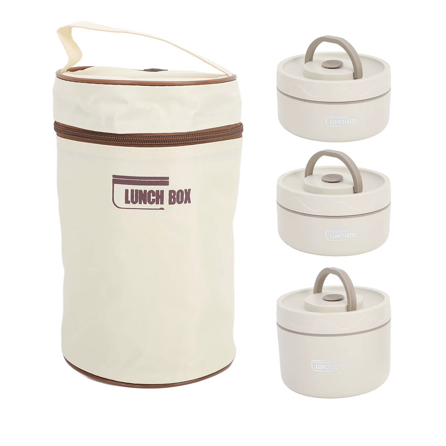 Insulated Lunch Container Box 304 Stainless Steel Sealed Multifunction Portable round Thermal Bento Box with Thermal Bag