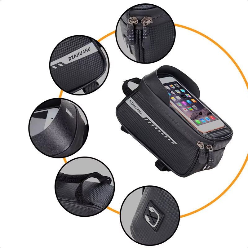Bicycle Front Beam Bag Front Tube Cycling Bag Bicycle Waterproof Phone Case Holder Touchscreen Waterproof Saddle Bag Accessories